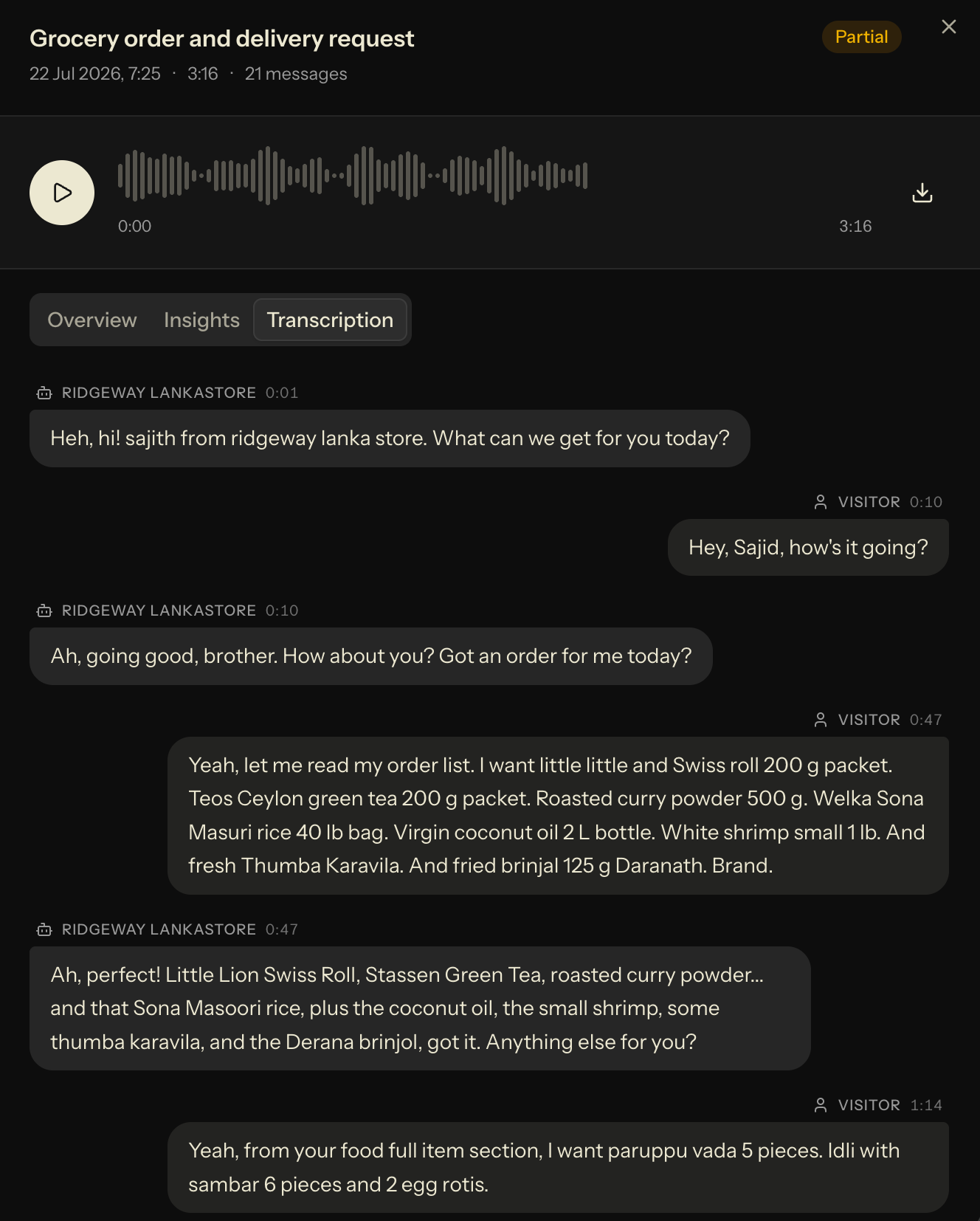 Transcription tab