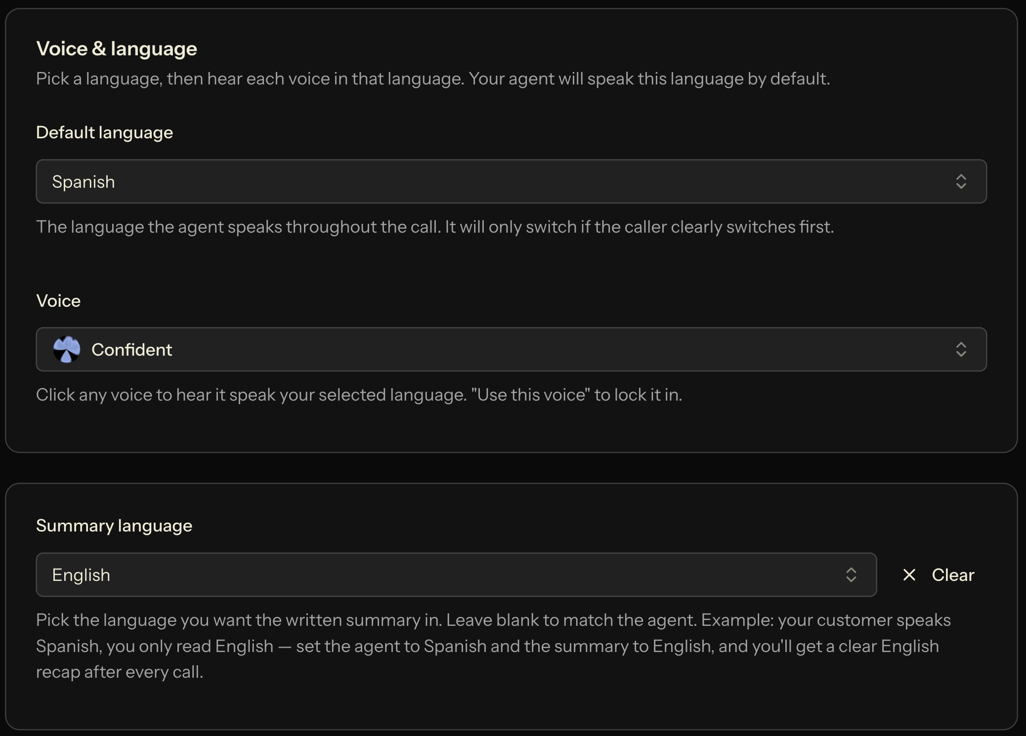 Voice and language picker